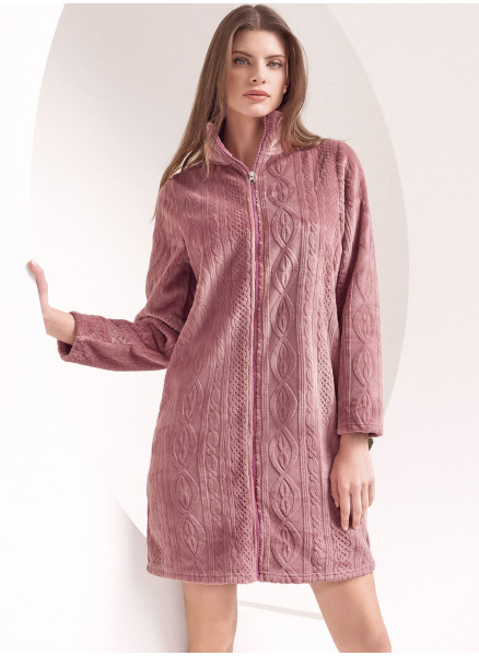 Long sleeve full zip homewear night gown. BRAID  Series