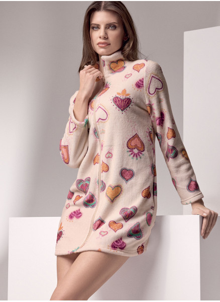 Long sleeve full zip homewear night gown. FRIDA Series